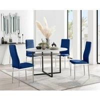 Adley Grey Concrete Effect Round Dining Table & 4 Velvet Milan Chairs