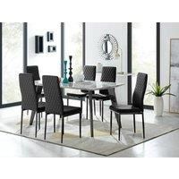 Andria Black Leg Marble Effect Dining Table and  6 Velvet Milan Black Leg Chairs