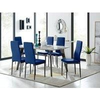 Andria Black Leg Marble Effect Dining Table and  6 Velvet Milan Black Leg Chairs