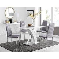 Furniture Box Atlanta 4 White Dining Table and 4 Grey Velvet Milan Chairs