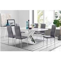 Furniture Box Atlanta 6 White Dining Table and 6 Grey Velvet Milan Chairs