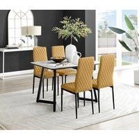 Carson 120cm White Marble Effect Dining Table & 4 Velvet Milan Black Leg Chairs