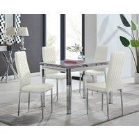 Furniture Box Enna White Glass Extending Dining Table and 4 Cream Velvet Milan Chairs