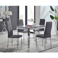 Enna White Glass Extending 4-6 Seater Dining Table and 4 Milan Soft Velvet Chairs