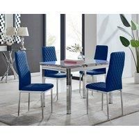Enna White Glass Extending 4-6 Seater Dining Table and 4 Milan Soft Velvet Chairs