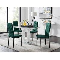 Furniture Box Giovani 4 Grey Dining Table and 4 Green Velvet Milan Black Leg Chairs
