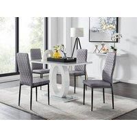 Furniture Box Giovani 4 Grey Dining Table and 4 Grey Velvet Milan Black Leg Chairs
