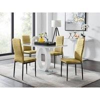 Furniture Box Giovani 4 Grey Dining Table and 4 Mustard Velvet Milan Black Leg Chairs