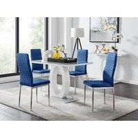 Furniture Box Giovani 4 Grey Dining Table and 4 Navy Velvet Milan Chairs