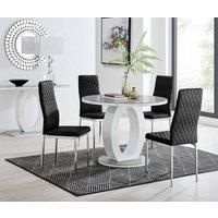 Furniture Box Giovani Round Grey 100Cm Table and 4 Black Velvet Milan Chairs