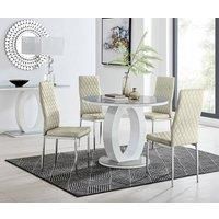 Furniture Box Giovani Round Grey 100Cm Table and 4 Cream Velvet Milan Chairs