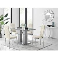 Imperia Grey High Gloss 4 Seater Dining Table with Structural 2 Plinth Column Legs 4 Soft Velvet Silver Leg Milan Chairs