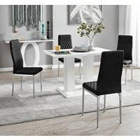 Imperia 4 White Dining Table and 4 Velvet Milan Chairs