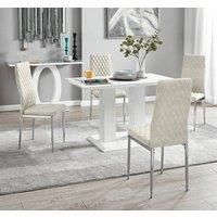 Imperia 4 White Dining Table and 4 Velvet Milan Chairs