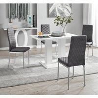 Imperia 4 Seater Modern White High Gloss Rectangular Dining Table And 4 Milan Velvet Chairs