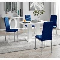 Imperia 4 White Dining Table and 4 Velvet Milan Chairs