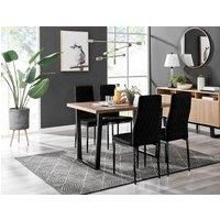 Furniture Box Kylo Brown Wood Effect Dining Table and 4 Black Velvet Milan Black Leg Chairs