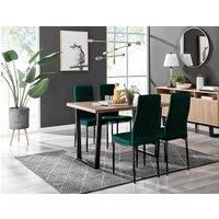 Furniture Box Kylo Brown Wood Effect Dining Table and 4 Green Velvet Milan Black Leg Chairs