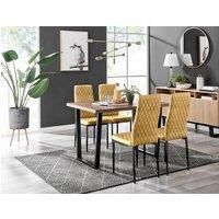 Furniture Box Kylo Brown Wood Effect Dining Table and 4 Mustard Velvet Milan Black Leg Chairs