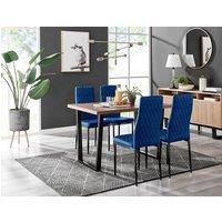Furniture Box Kylo Brown Wood Effect Dining Table and 4 Navy Velvet Milan Black Leg Chairs