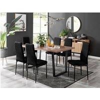 Furniture Box Kylo Brown Wood Effect Dining Table and 6 Black Velvet Milan Black Leg Chairs