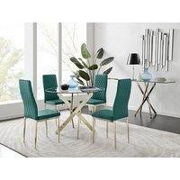 Novara 100cm Gold Round Dining Table and 4 Velvet Milan Gold Leg Chairs