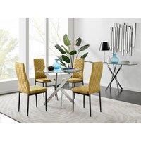 FurnitureboxUK Novara 100cm Round Dining Table & 4 Velvet Milan Black Leg Chairs in Mustard
