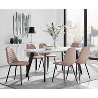 Andria White Marble Effect & Black Leg 6 Seater Dining Table and 6 Corona Faux Leather Chairs