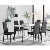 Andria White Marble Effect & Black Leg 6 Seater Dining Table and 6 Milan Faux Leather Chairs