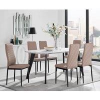 Andria White Marble Effect & Black Leg 6 Seater Dining Table and 6 Milan Faux Leather Chairs