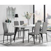 Andria White Marble Effect & Black Leg 6 Seater Dining Table and 6 Milan Faux Leather Chairs