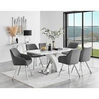 FurnitureboxUK Atlanta 6 White Dining Table & 6 Falun Silver Leg Chairs in Dark Grey