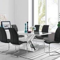 FurnitureboxUK Atlanta Modern Rectangle Chrome Metal High Gloss White Dining Table & 6 Murano Chairs Set in Black