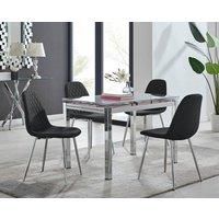 Enna White Glass Extending 4-6 Seater Dining Table and 4 Corona Faux Leather Chairs