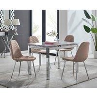 Enna White Glass Extending 4-6 Seater Dining Table and 4 Corona Faux Leather Chairs
