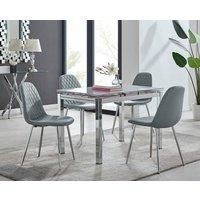 Enna White Glass Extending 4-6 Seater Dining Table and 4 Corona Faux Leather Chairs