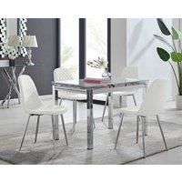 Enna White Glass Extending 4-6 Seater Dining Table and 4 Corona Faux Leather Chairs