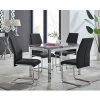 Enna White Glass Extending 4-6 Seater Dining Table and 4 Lorenzo Faux Leather Chairs