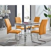 Enna White Glass Extending 4-6 Seater Dining Table and 4 Lorenzo Faux Leather Chairs