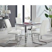 Enna White Glass Extending 4-6 Seater Dining Table and 4 Lorenzo Faux Leather Chairs