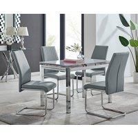 Enna White Glass Extending 4-6 Seater Dining Table and 4 Lorenzo Faux Leather Chairs