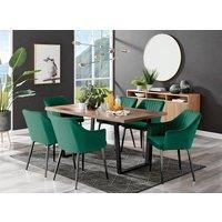 FurnitureboxUK Kylo Large Brown Wood Effect Dining Table & 6 Calla Black Leg Velvet Chairs in Green