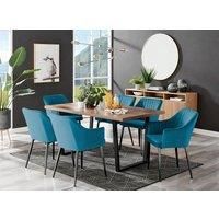 FurnitureboxUK Kylo Large Brown Wood Effect Dining Table & 6 Calla Black Leg Velvet Chairs in Blue