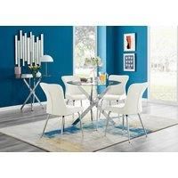 Novara Round Glass Dining Table & 4 Nora Silver Leg Chairs