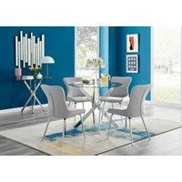 Novara Round Glass Dining Table & 4 Nora Silver Leg Chairs