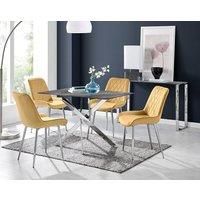 Leonardo Grey Glass Marble Effect Silver Leg Table & 4 Pesaro Silver Chairs