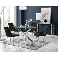 Leonardo Grey Glass Marble Effect Silver Leg Table & 4 Pesaro Silver Chairs