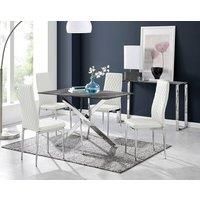 Leonardo Grey Glass Marble Effect Silver Leg Table & 4 Milan Chrome Leg Chairs