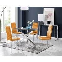 Leonardo Grey Glass Marble Effect Silver Leg Table & 4 Milan Chrome Leg Chairs