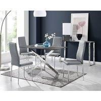 Leonardo Grey Glass Marble Effect Silver Leg Table & 4 Milan Chrome Leg Chairs